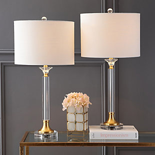 JONATHAN Y Mark 28" Crystal/Metal LED Table Lamp, Clear/Brass Gold (Set of 2), , rollover