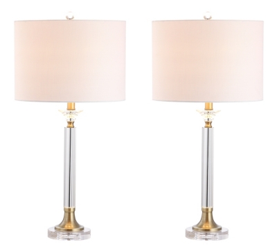 JONATHAN Y Mark 28" Crystal/Metal LED Table Lamp, Clear/Brass Gold (Set of 2), , large