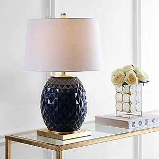 JONATHAN Y Diamond 25.5" LED Glass/Metal Table Lamp, White/Gold Leaf, Mercury Silver/White, rollover