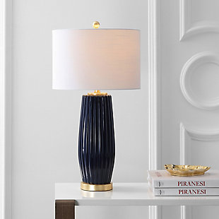 JONATHAN Y Roman 28.5" Ceramic LED Table Lamp, Navy, Pink/White, rollover