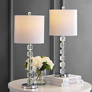 JONATHAN Y Cary 27.5" Modern Stacked Crystal/Metal LED Table Lamp, Chrome/Clear, , rollover