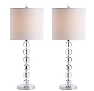 JONATHAN Y Cary 27.5" Modern Stacked Crystal/Metal LED Table Lamp, Chrome/Clear, , large