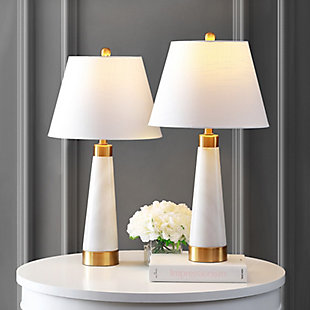 JONATHAN Y Travis 26.5" Marble/Iron Gold Modern Column LED Table Lamp, White, , rollover