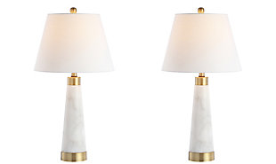 JONATHAN Y Travis 26.5" Marble/Iron Gold Modern Column LED Table Lamp, White, , large