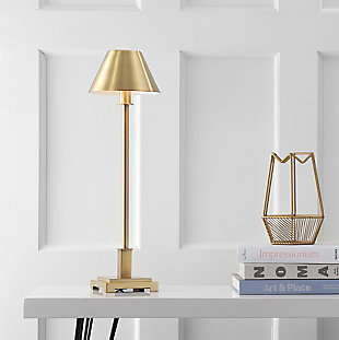 JONATHAN Y Roxy 26" Metal Shade LED Table Lamp, Brushed Brass, Nickel/Clear/White, rollover