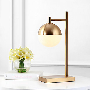 JONATHAN Y Marcel 21" Iron/Glass Art Deco Mid-Century Globe LED Table Lamp, Brass Gold, , rollover