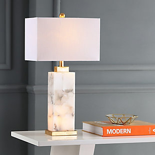 JONATHAN Y Elizabeth 27.5" Alabaster LED Table Lamp, White/Gold Leaf, , rollover