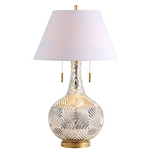 JONATHAN Y Highland 30.75" Gourd Glass LED Table Lamp, Mercury Silver/Gold, , large