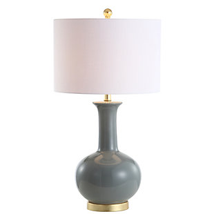 JONATHAN Y Brussels 27" Ceramic/Metal LED Table Lamp, Gray/Brass, Clear/White, large