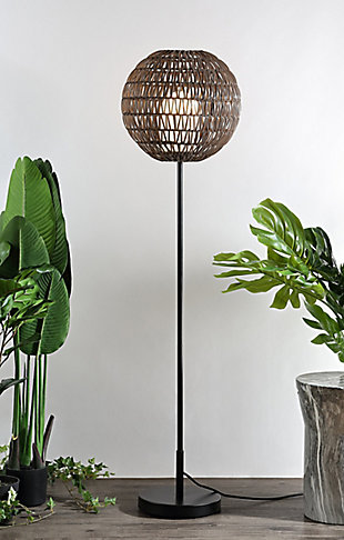 JONATHAN Y Bea 61" Outdoor Woven Globe LED Floor Lamp, Coffee/Black, , rollover