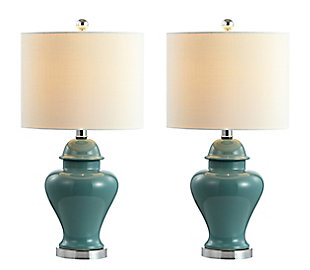 JONATHAN Y Qin 22" Ceramic/Iron Classic Cottage LED Table Lamp, Jade Green, Clear/White, large