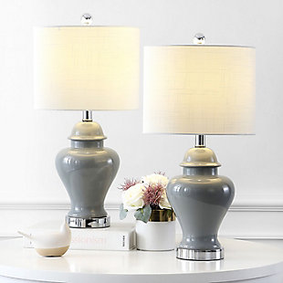 JONATHAN Y Qin 22" Ceramic/Iron Classic Cottage LED Table Lamp, Gray, Clear/Gold/White, rollover