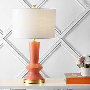 JONATHAN Y Ziggy 27" Ceramic/Iron Contemporary Glam LED Table Lamp, Coral/Brass Gold, Smoked Gray/White, rollover