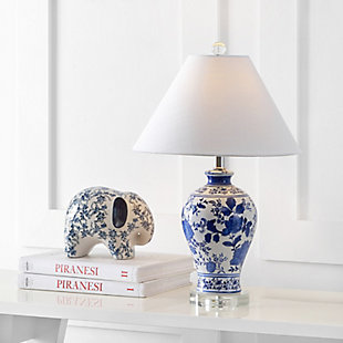 JONATHAN Y Song 21.5" Ceramic/Crystal Chinoiserie Floral LED Table Lamp, Blue/White, , rollover