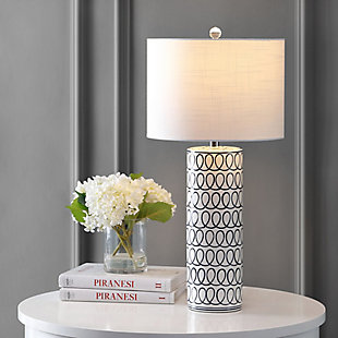 JONATHAN Y Loop 28.75" Ceramic Modern Column LED Table Lamp, Blue/White, , rollover