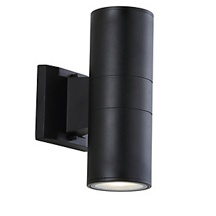 JONATHAN Y Duo 6" Cylinder Outdoor Metal/Glass Integrated LED Sconce with Uplight, Black, , large