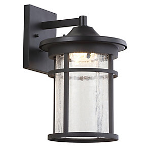 JONATHAN Y Porto 10.25" Outdoor Wall Lantern Crackled Glass/Metal Integrated LED Sconce, Black, , large