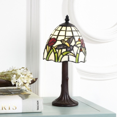 JONATHAN Y Hummingbird Tiffany-Style 12" LED Table Lamp, Bronze, , large