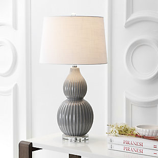 JONATHAN Y Thatcher 28.25" Ceramic LED Table Lamp, Gray, Clear/White, rollover