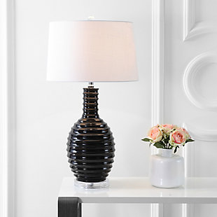 JONATHAN Y Dylan 29.5" Ceramic LED Table Lamp, Black, Clear/White, rollover