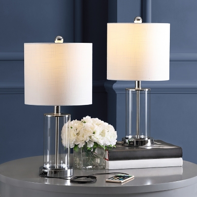 JONATHAN Y Abner USB Charging LED Table Lamp (Set of 2), Navy/Brass Gold/White, rollover