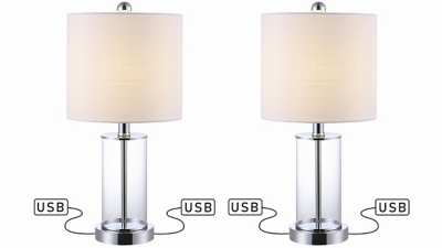 JONATHAN Y Abner USB Charging LED Table Lamp (Set of 2), Navy/Brass Gold/White, large