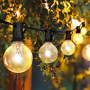 Add instant lighting to your patio, deck or balcony with these bright white outdoor globe lights. Perfect bistro-style lighting for wedding, party or camping, these globe lights stand up to rain and wind. Leave them up all summer for entertaining outside, or keep them up all year in mild climates.Made of plastic | Weather-resistant construction for damp outdoor locations | Includes a spare fuse for easy maintenance; replacement bulbs are easy-to-find | If one bulb goes out, the rest of the bulbs stay lit |  Designed for seasonal use; bring indoors during extremely heavy wind, rain or snow events | Easy to hang using your choice of S-hooks, zip ties, suction cups or holiday lighting clips  | Plugs into any grounded indoor or outdoor power outlet