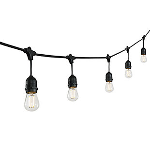 Add instant lighting to your patio, deck or balcony with these bright outdoor Edison lights. Industrial-style lights can be used with a dimmer for a warm rustic look at a wedding, party or camping. Heavy duty sockets stand up to rain and wind. Leave them up all summer for entertaining outside, or keep them up all year in mild climates.Made of plastic | Weather-resistant construction for damp outdoor locations | Includes a spare fuse for easy maintenance; replacement bulbs are easy-to-find | If one bulb goes out, the rest of the bulbs stay lit |  Designed for seasonal use; bring indoors during extremely heavy wind, rain or snow events | Easy to hang using your choice of S-hooks, zip ties, suction cups or holiday lighting clips  | Plugs into any grounded indoor or outdoor power outlet