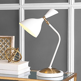 JONATHAN Y Albert 21.5" Iron Retro Mid-Century LED Table Lamp, White/Gold, Gray/White, rollover