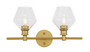 Gene 2 Light Brass And Clear Glass Wall Sconce, Brass/Clear, large