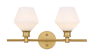 Gene 2 Light Brass And Frosted White Glass Wall Sconce, Brass/Frosted White, large