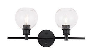 Collier 2 Light Black And Clear Glass Wall Sconce, Black/Clear, large