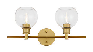 Collier 2 Light Brass And Clear Glass Wall Sconce, Brass/Clear, large