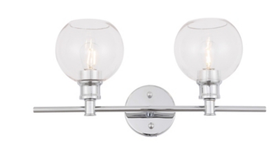 Collier 2 Light Chrome And Clear Glass Wall Sconce, Chrome/Clear, large
