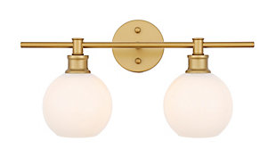Your guests are sure to admire the beautiful simplicity of shape and form in this sconce from the Gene Collection. It can be oriented facing up or down to illuminate a room. The light, with ball-shaped glass shades, is perfect for enhancing your bathroom, foyer or hallway in a sleek contemporary style.Made of glass and metal | Ball-shaped shades | Clean, sleek lines and minimalistic design; versatile fit for any aesthetic | 2 lights illuminate downward or upward | Easily mounted on wall | Uses two E26 bulbs (sold separately); compatible with LED bulbs | Dimmable | No assembly required | Imported