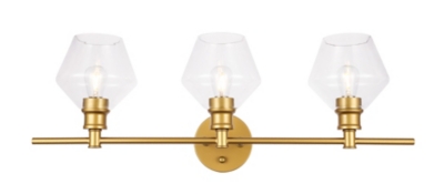 Gene 3 Light Brass And Clear Glass Wall Sconce, Brass, large