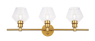 Gene 3 Light Brass And Clear Glass Wall Sconce, Brass, rollover
