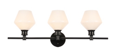 Gene 3 Light Black And Frosted White Glass Wall Sconce, Black/Frosted White, large