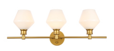 Gene 3 Light Brass And Frosted White Glass Wall Sconce, Brass/Frosted White, large