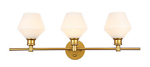 Your guests are sure to admire the beautiful simplicity of shape and form in this sconce from the Gene Collection. It can be oriented facing up or down to illuminate a room. The light, with rhombus-shaped glass shades, is perfect for enhancing your bathroom, foyer or hallway in a sleek contemporary style.Made of glass and metal | Rhombus-shaped shades | Clean, sleek lines and minimalistic design; versatile fit for any aesthetic | 3 lights illuminate downward or upward | Easily mounted on wall | Uses 3 E26 bulbs (sold separately); compatible with LED bulbs | Dimmable | No assembly required | Imported
