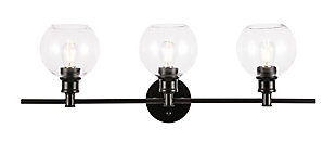 Collier 3 Light Black And Clear Glass Wall Sconce, Black/Clear, large