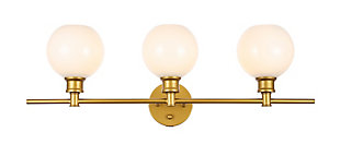 Collier 3 Light Brass And Frosted White Glass Wall Sconce, Brass, rollover