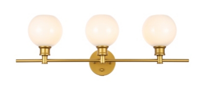 Collier 3 Light Brass And Frosted White Glass Wall Sconce, Brass, large