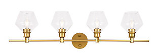 Gene 4 Light Brass And Clear Glass Wall Sconce, Brass/Clear, large
