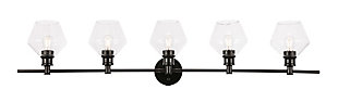 Gene 5 Light Black And Clear Glass Wall Sconce, Black, rollover