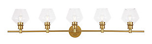 Gene 5 Light Brass And Clear Glass Wall Sconce, Brass, rollover