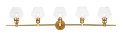 Gene 5 Light Brass And Clear Glass Wall Sconce, Brass/Clear, large