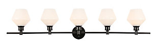 Gene 5 Light Black And Frosted White Glass Wall Sconce, Black, rollover