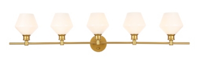 Gene 5 Light Brass And Frosted White Glass Wall Sconce, Brass, large