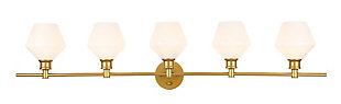 Gene 5 Light Brass And Frosted White Glass Wall Sconce, Brass, rollover